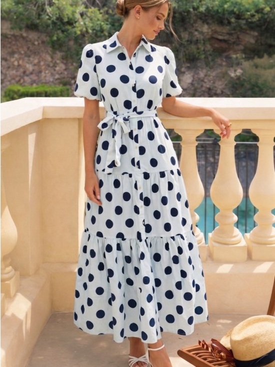 Peach Love California Dresses & Skirts - NWT WHITE BLACK POLKA Dot Printed Cotton Poplin Puff Sleeve Maxi Dress